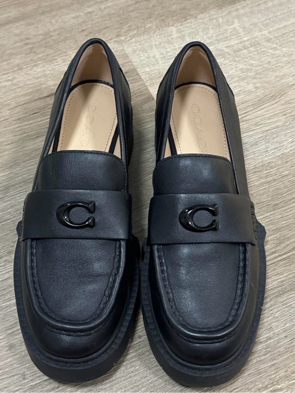 Coach Black Leather Lug-Sole Loafers with Signature Hardware - Picture 2 of 7
